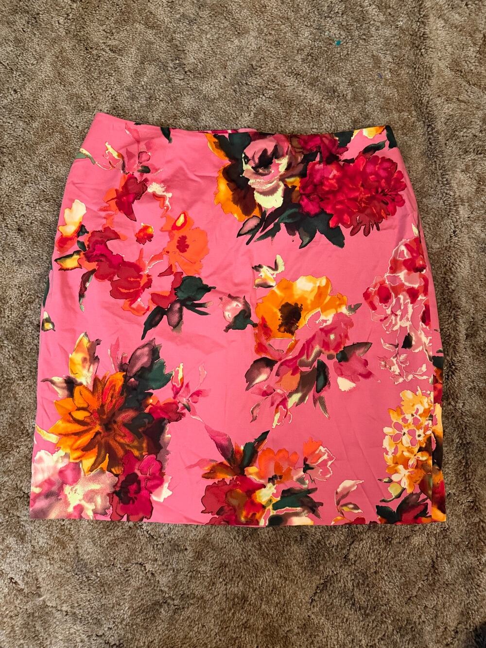 Talbots Women’s Petites Watercolor Floral Stretch Knee-Length Skirt Bold Spring